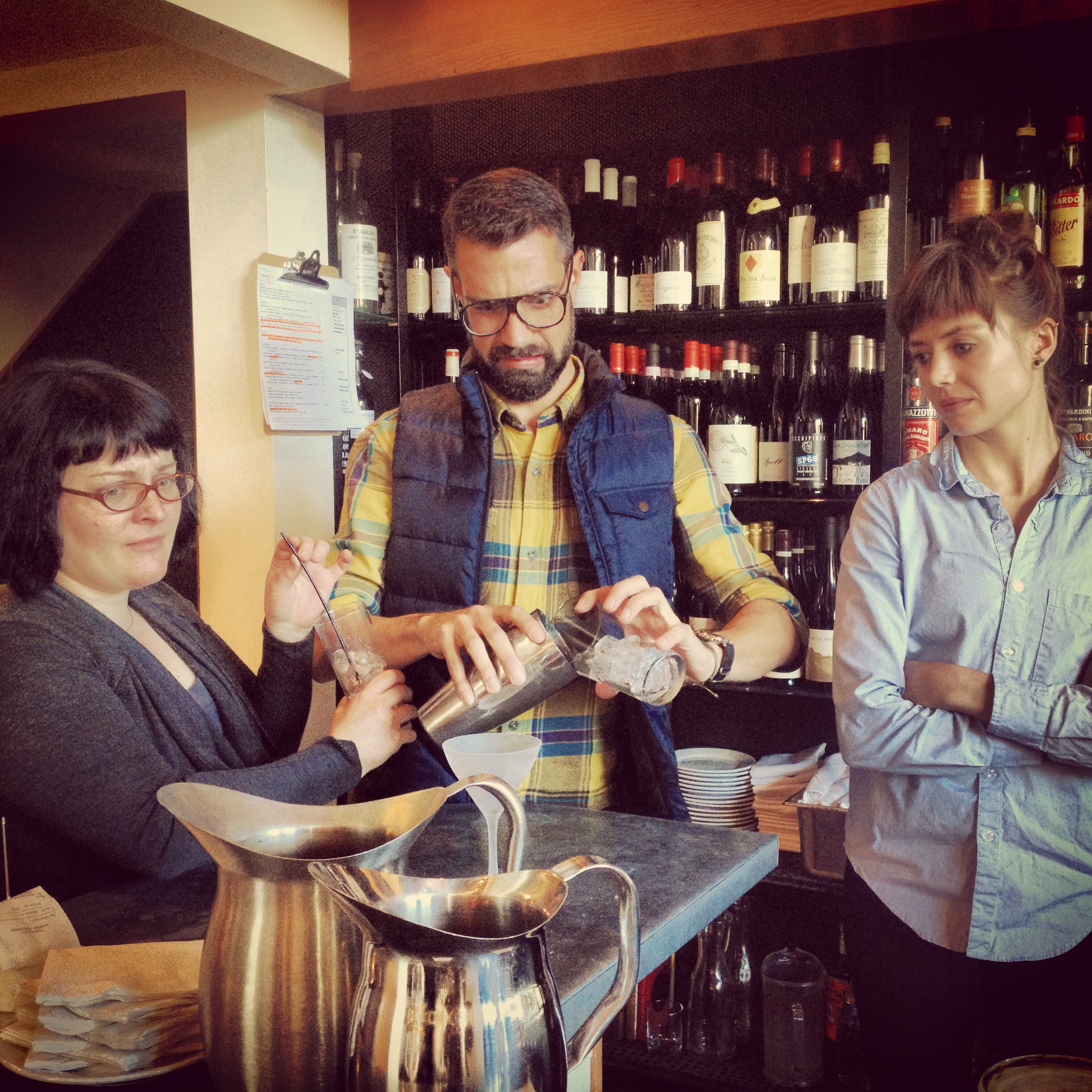 "This Is Why We Can't Have Nice Things" from l to r: SUmmer Olsson, Michael James Schneider, Sammi, the extremely patient bartender 